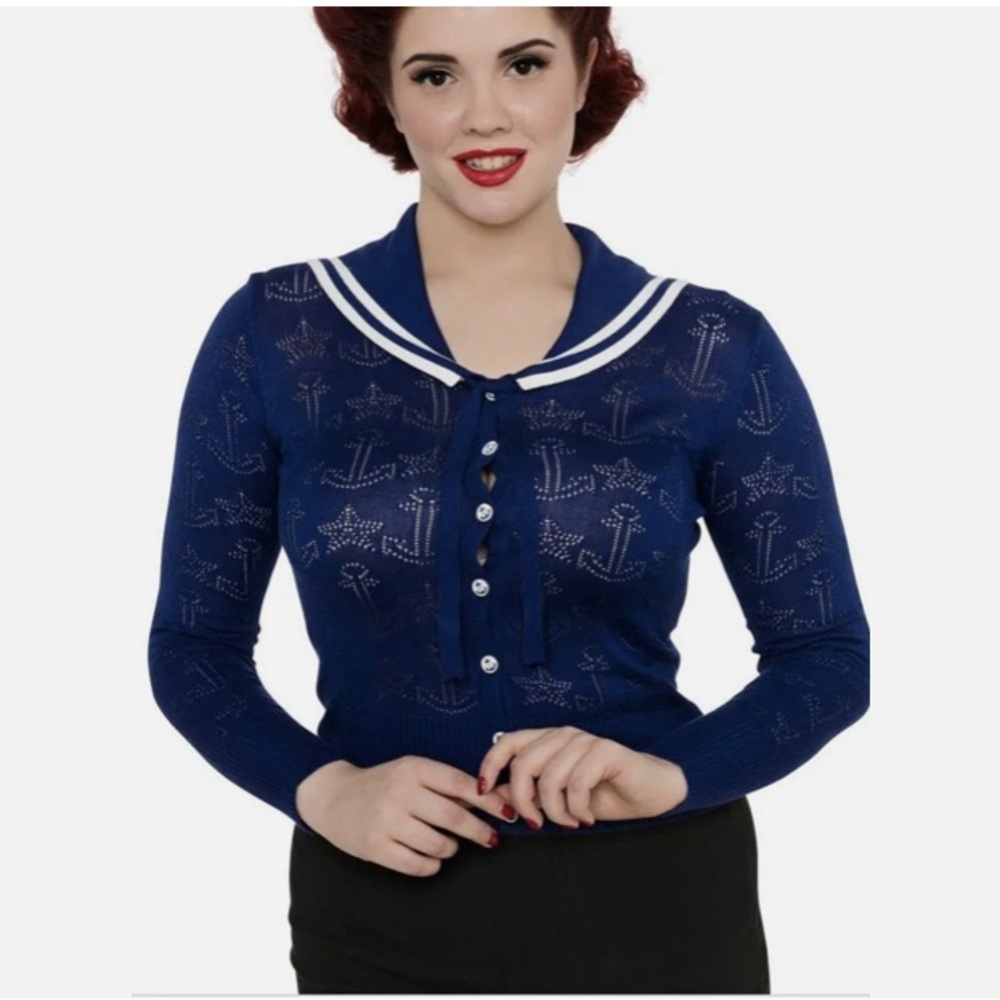 RED VOODOO VIXEN RETRO Sailor L ROCKABILLY 60S CARDIGAN SWEATER